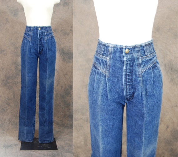 vintage 80s Jeans High Waist Pleated Blue Jeans Sz 25 26