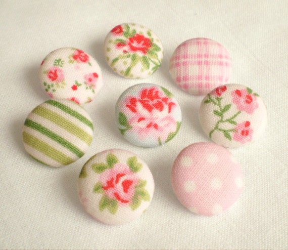 fabric buttons shabby cottage chic 8 small pink blue white fabric buttons shabby cottage chic 8 small pink blue white