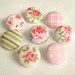 Fabric Buttons - Shabby Chic - 8 Small Pink, Blue and White Floral and Gingham and Polka Dots with Green Striped Fabric Covered Buttons