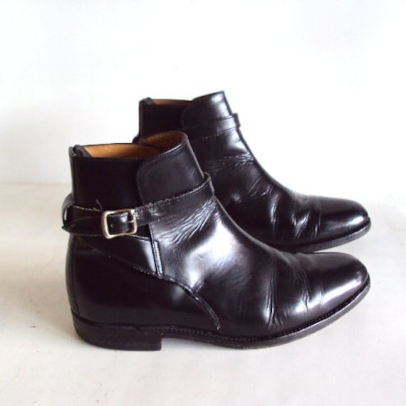 size 8 Men's black leather Buckle ankle boots by pascalvintage