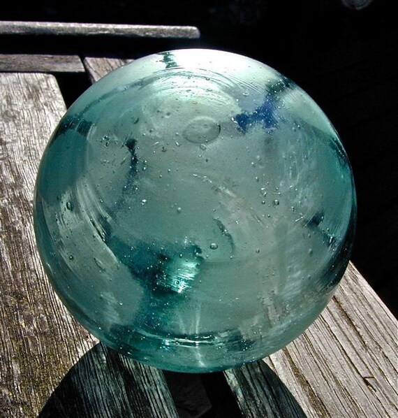 Glass Fishing Float Marbled Jade Antique Collectible Blown