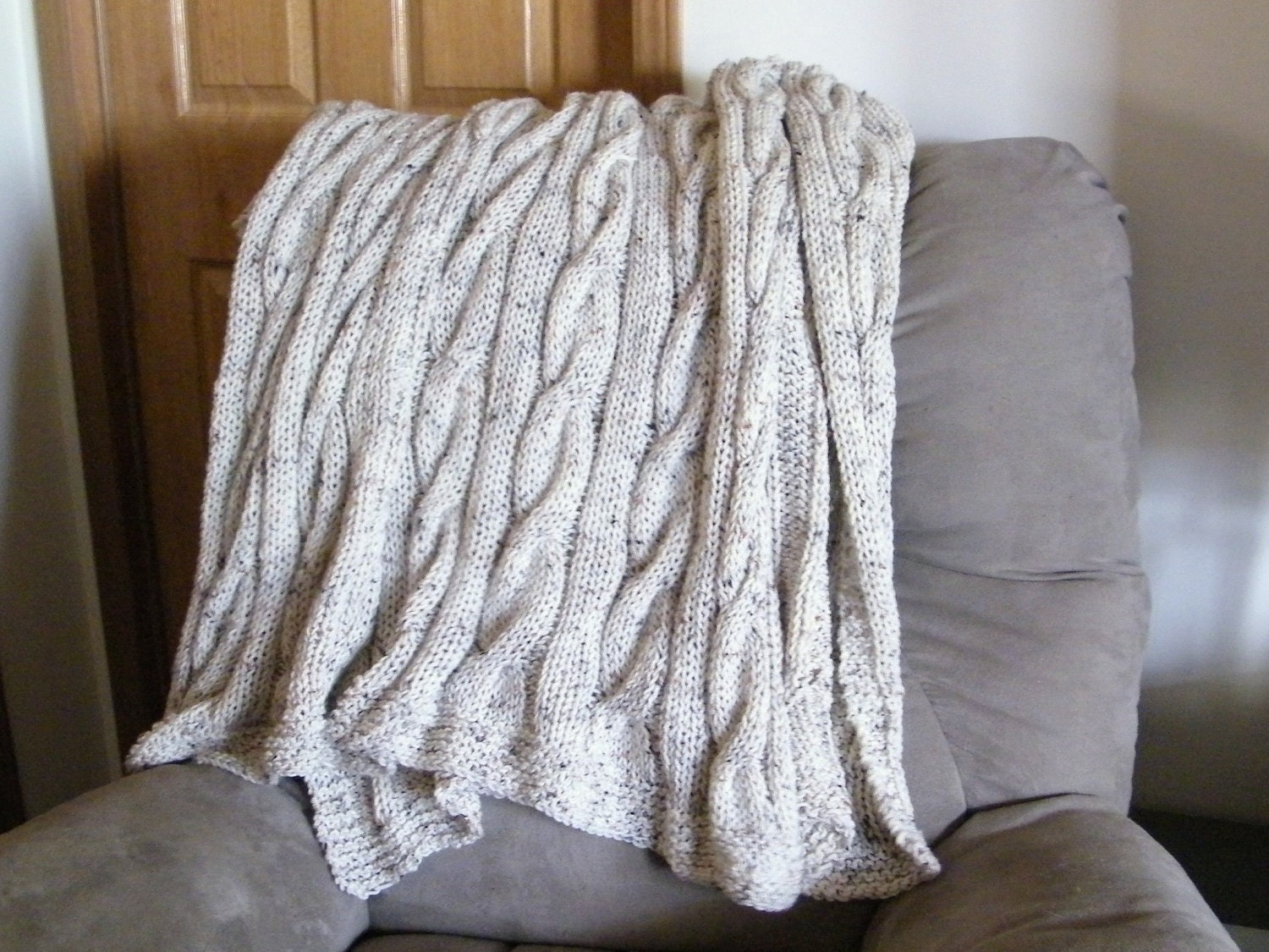 Knit Cable Blanket Throw Hand Knit Lap Blanket by LewisKnits