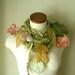 RESERVED- Long and Leafy Scarf with Embroidered Leaves- Spring Green with Peach and Golden Yellow Berries- Fiber Art Scarf