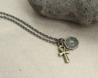 LOST TV Show Inspired Unisex Dharma and Ankh Necklace, Lost Jewelry, Lost Memorabilia, Lost TV Show Fan