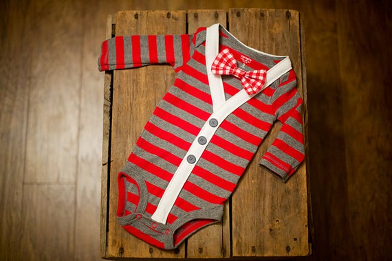 Preppy Baby Boy Cardigan Onesie and Bow Tie set -- Size 12 months