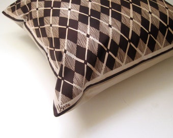 Argyle Vera Pillow Sham - Luxe Throw Pillow Cover in Geometric Brown - Decorative Cushion Handmade with Vintage Vera Silk