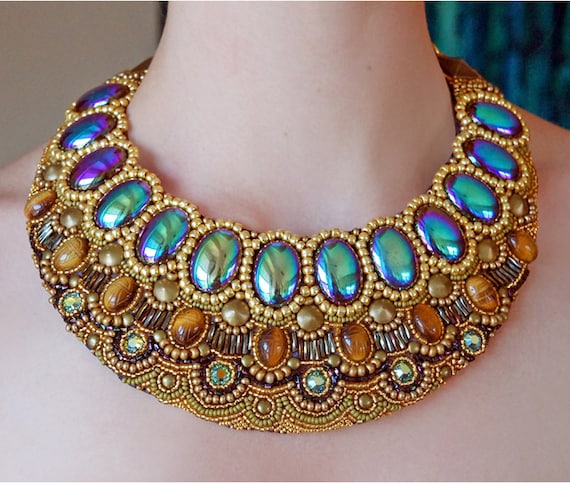 Items similar to Cleo Necklace - Bib necklace, collar, beaded, egyptian ...