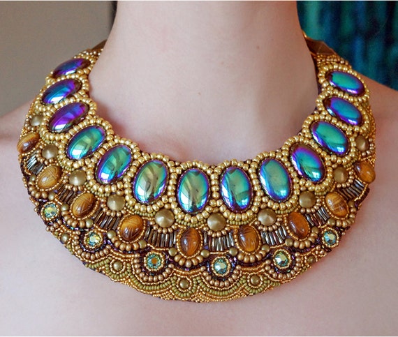 Items similar to Cleo Necklace - Bib necklace, collar, beaded, egyptian ...