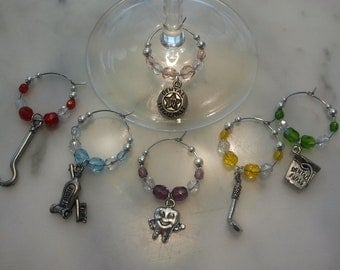 Dental Hygienist Dentist Wine Charms w pouch