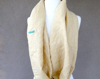 Linen infinity scarf wrap neck warmer in tan / beige