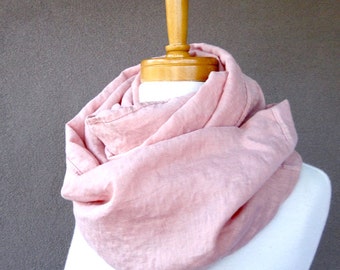 Oversized linen scarf, blush rose infinity wrap, dusty rose scarf, pink linen infinity scarf ready to ship