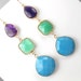 Turquoise Chrysoprase Earrings Bezel Set Amethyst Triple Dangle Earrings Gold Vermeil Bold Colorful Luxury Summer Fashion