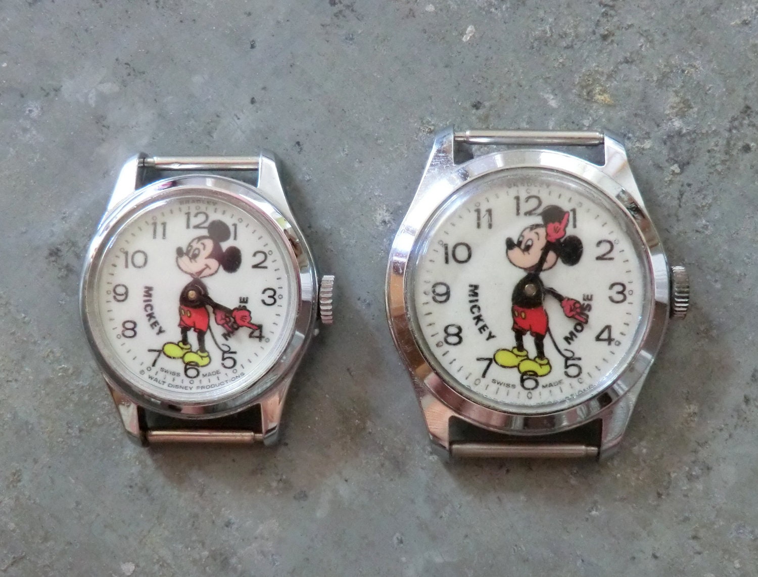 2 Vintage Mickey Mouse Windup Watches His and Hers Size