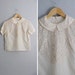 vintage cream ORGANZA sheer boxy collared blouse with FLORAL EMBROIDERIES. size m l.