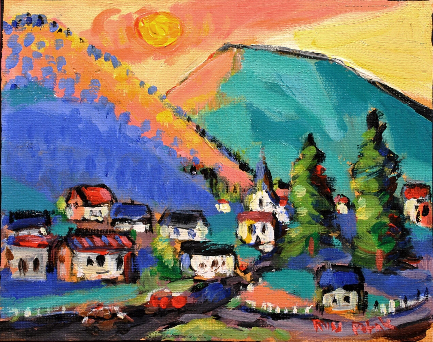Canvas Santa Fe >> Abstract Landscape Expressionist Painting Village Town Canvas Santa Fe >> Abstract Landscape Expressionist Painting Village Town