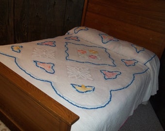 Beautiful White and bluechenille vintage cutter
