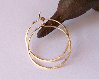 Gold Hoop Earrings - Hammered or Smooth - Gold Hoop Earrings - Extra Small .875 Inch Hammered - Rose or Yellow Gold and Sterling Silver