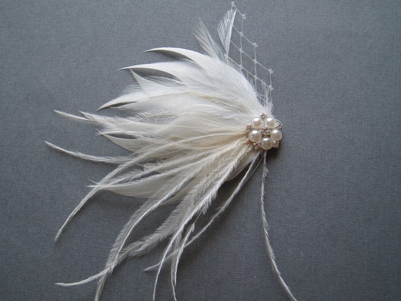 Items similar to Ivory and White Feather Hair Piece Wedding Fascinator ...