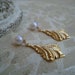 Vintage Art Deco Matte Gold and Pearl Earrings Victorian Shabby Chic With White Pearls