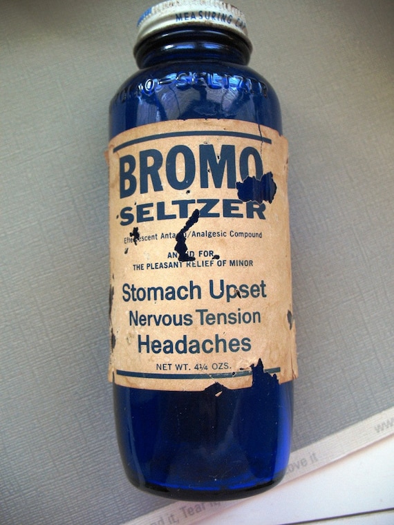 Vintage Bromo Seltzer  Cobalt Blue Bottle with Original Lid