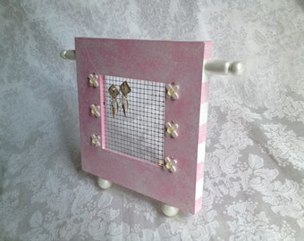 Standing Jewelry Screen Frame, Hand Painted Pastel Pink and White