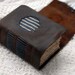 Words in the Wings - Small Dark Brown Distressed Leather Journal with Aged Paper, Striped Fabric & Vintage Ink Dragonfly Stamps