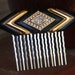 ART DECO Black Enamel Diamond Rhinestones Gold Vintage Upcycled Hair Comb
