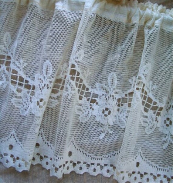 Vintage Lace Curtain Valances in Creamy Ivory Set of 2
