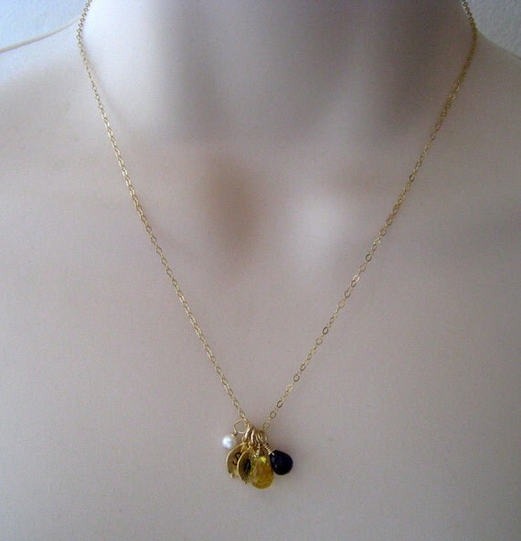 Leaf initial necklace two birthstones two by thejewelrybar on Etsy