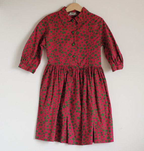 Vintage 1960's Little Girl Dress Red with Green by LittleLarkie