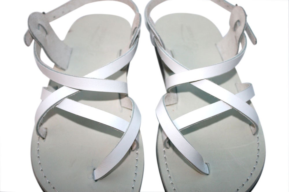 White Triple Leather Sandals For Men & Women Handmade Unisex