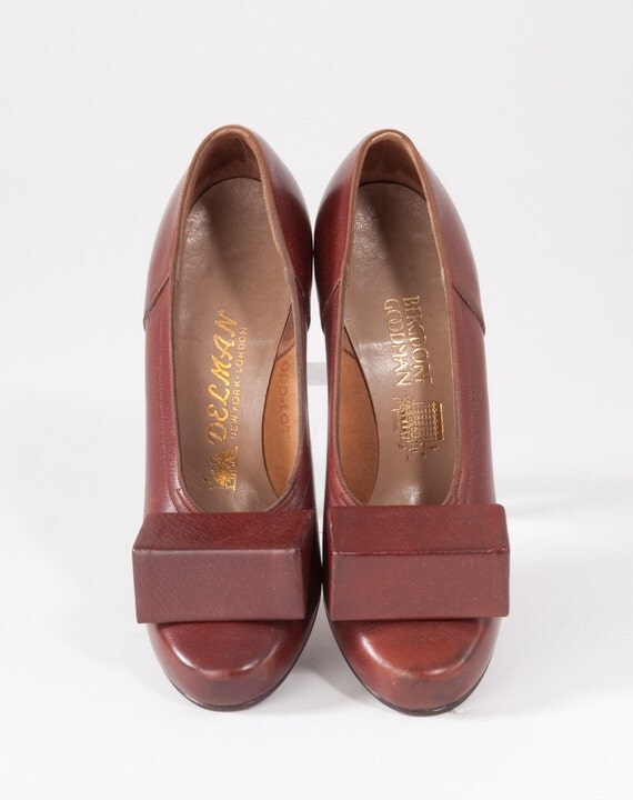 1930s Art Deco Shoes Brown Leather Heels