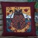 Quilted Throw Pillow Fall Decor Cat in Brown and Maroon 14" X 14"