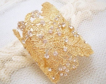 Cuff bracelet, bridal bracelet, gold bracelet, wedding jewelry, rhinestone bracelet, Swarovski crystal bracelet