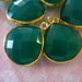 5% Off Shop Sale.. Bezel Gemstone Connectors Pendants, Bezel Set Green Onyx Chalcedony, 24k Gold Vermeil, 2 pcs, 20x16.5 mm, vp227 jd..