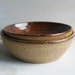 Spotted Stoneware Bowls - Pair of Natural Raw Stone Shallow Ceramic Bowls - Two Rustic Brown Speckled Pottery Dishes