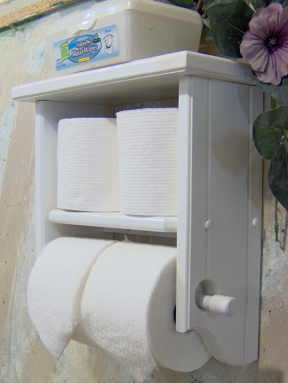 Toilet paper holder white shelf and four roll shelf