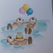 Manatee holding cupcake Happy Birthday greeting card