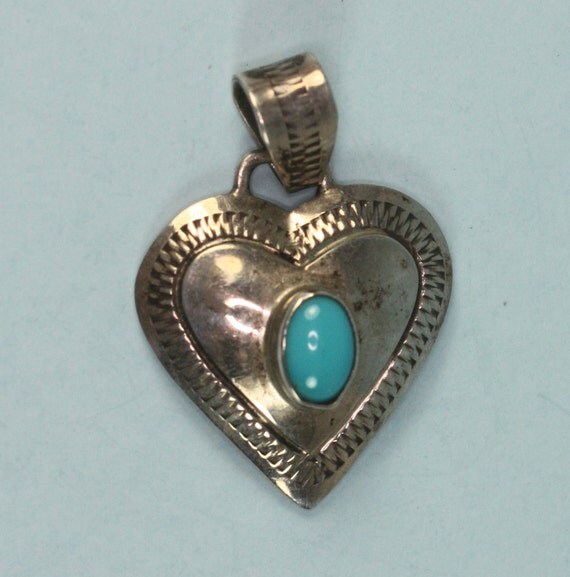 Vintage Heart Pendant Sterling Turquoise Signed