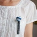 Crocheted Flower Brooch - Playful Jewelry from My Little Garden - Stripped Rose - Navy Blue Natural White Grey Cotton Wool - OOAK