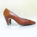 Vintage 1970s WOVEN Leather Heels Womens Size 8 7 Half CHOCOLATE Brown BOHO Chic Indie 5 6 38 Stacked Wooden Heels