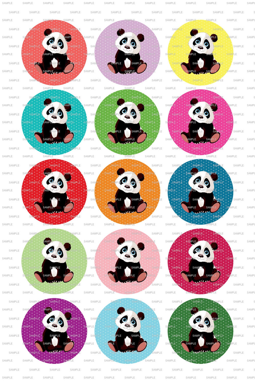 Kawaii Panda Bear Collage Rainbow Mini Polka Dots 1 Inch