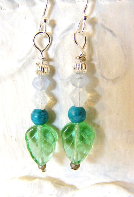 Beaded and Wired Wrapped Dangle Earrings with by meiguidesigns