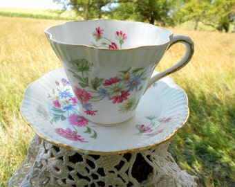 Vintage Teacup Tea Cup and Saucer Floral English Eggshell Bone China