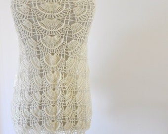 Crochet Shawl Weddings Shawl Ivory Mohair Unique Delicate Chic Romantic