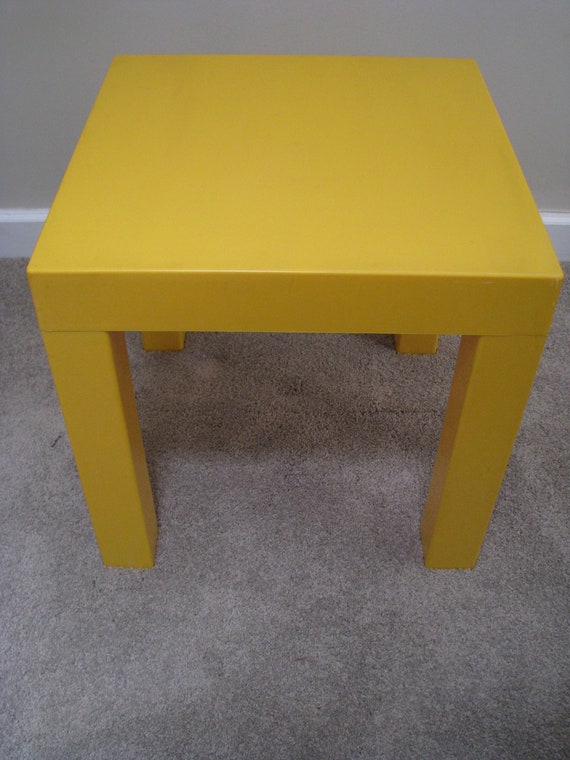 Vintage Square Yellow Plastic Parson End Table Cube
