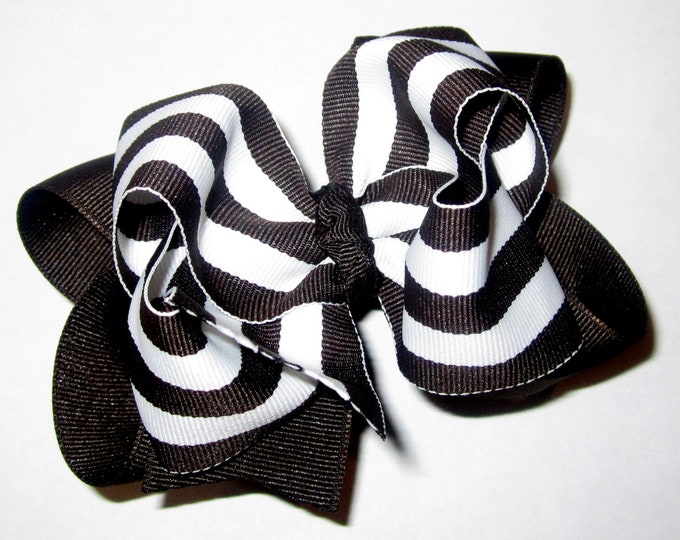 Brown Hair Bow, Hair Bows, Hairbows, Girls Hair Bows, Boutique Hair Bows, Brown Striped hair Bow, Striped Bows, Brown Bow, Baby headband