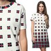 60s Op Art Dress Plus Size Mod Geometric Red White Blue Mini Gradient Print 1960s Shift Short Sleeve Vintage Navy Extra Large Dress XL L