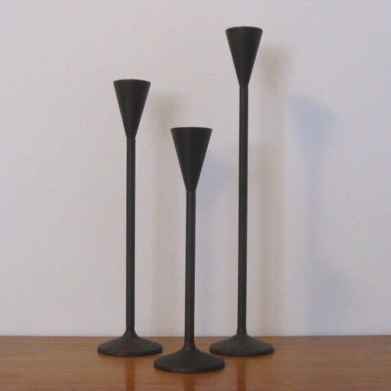 circa 1960s set of three DANISH iron CANDLE HOLDERS