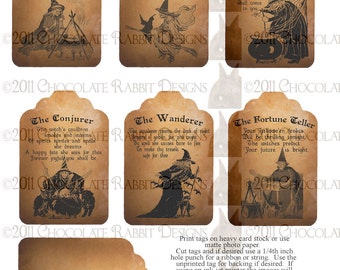 Vintage Halloween Witch Fortune Teller Tag Digital Download Printable Collage Sheet Scrapbook Image